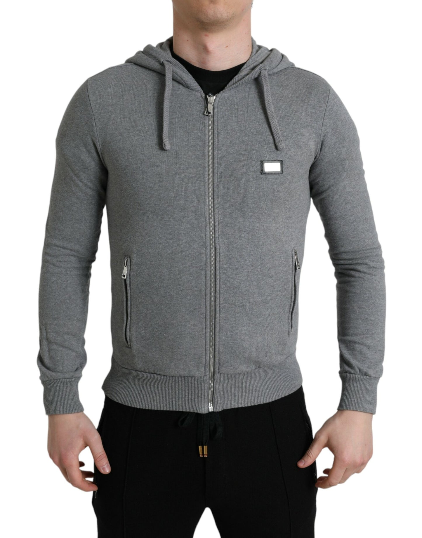 Melange Gray Cotton Hooded Full Zip Sweater