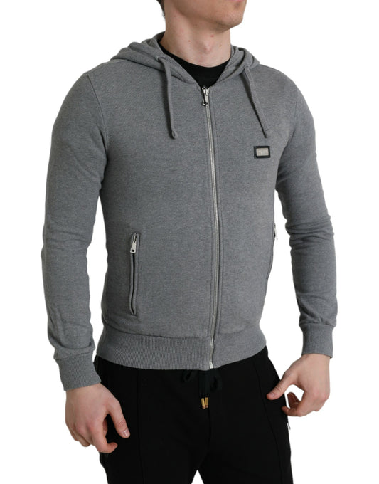 Melange Gray Cotton Hooded Full Zip Sweater