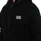 Black Cotton Hooded Logo Bomber Jacket