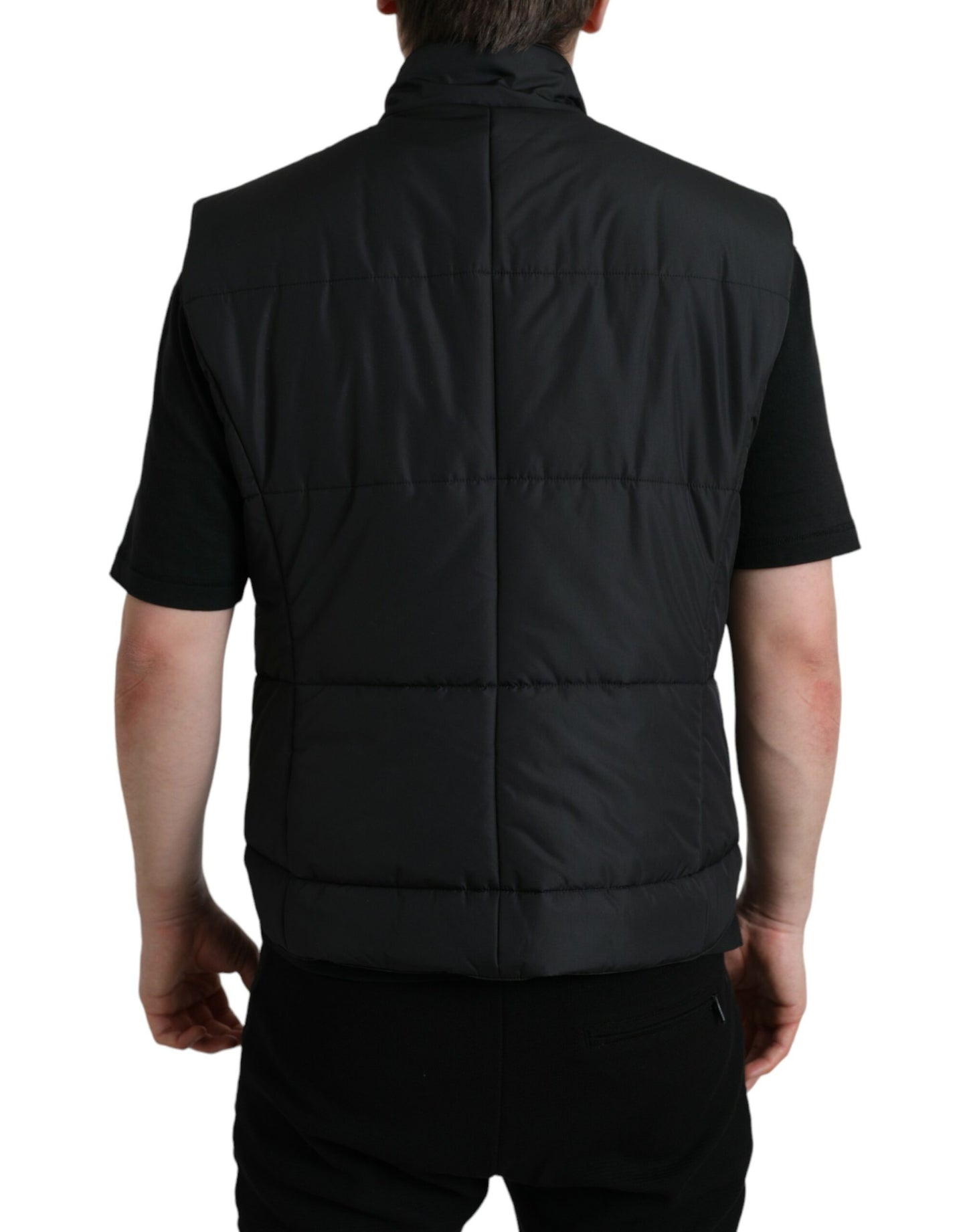 Black Polyester Padded Vest Logo Jacket