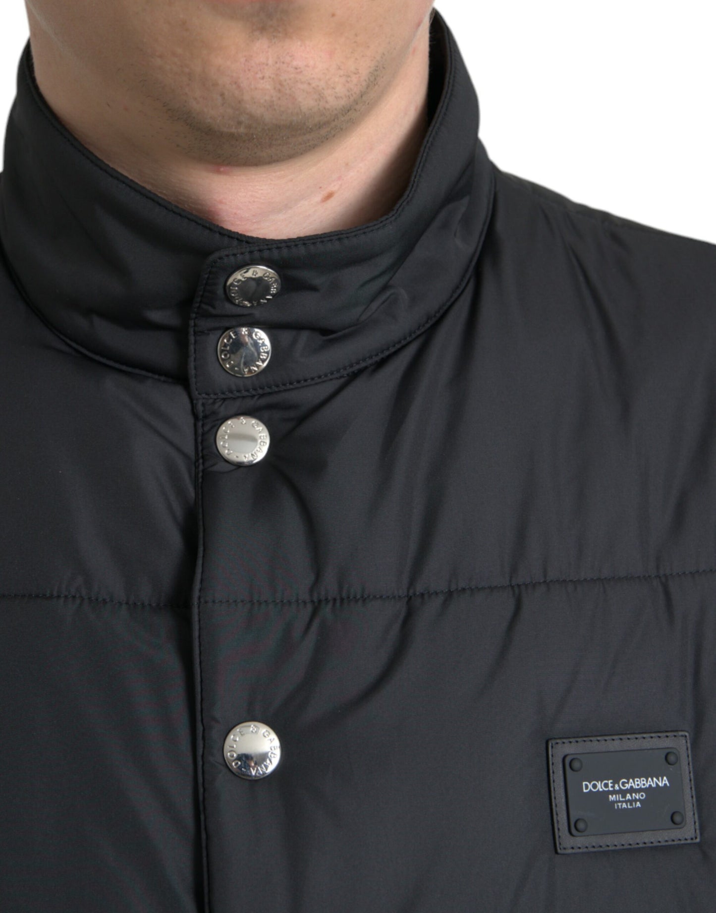 Black Polyester Padded Vest Logo Jacket