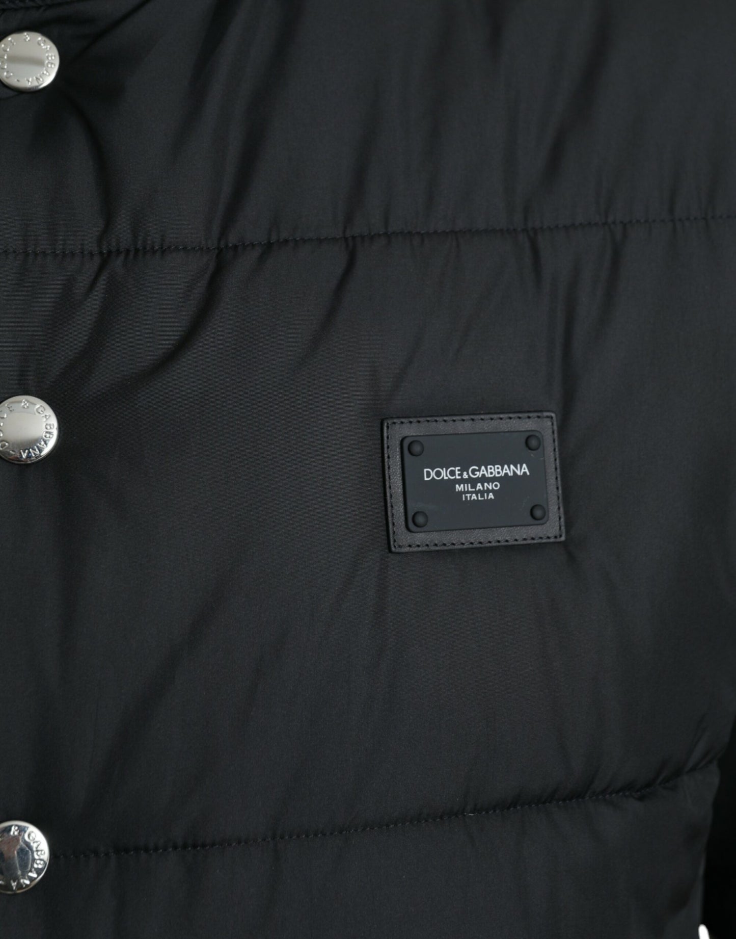 Black Polyester Padded Vest Logo Jacket