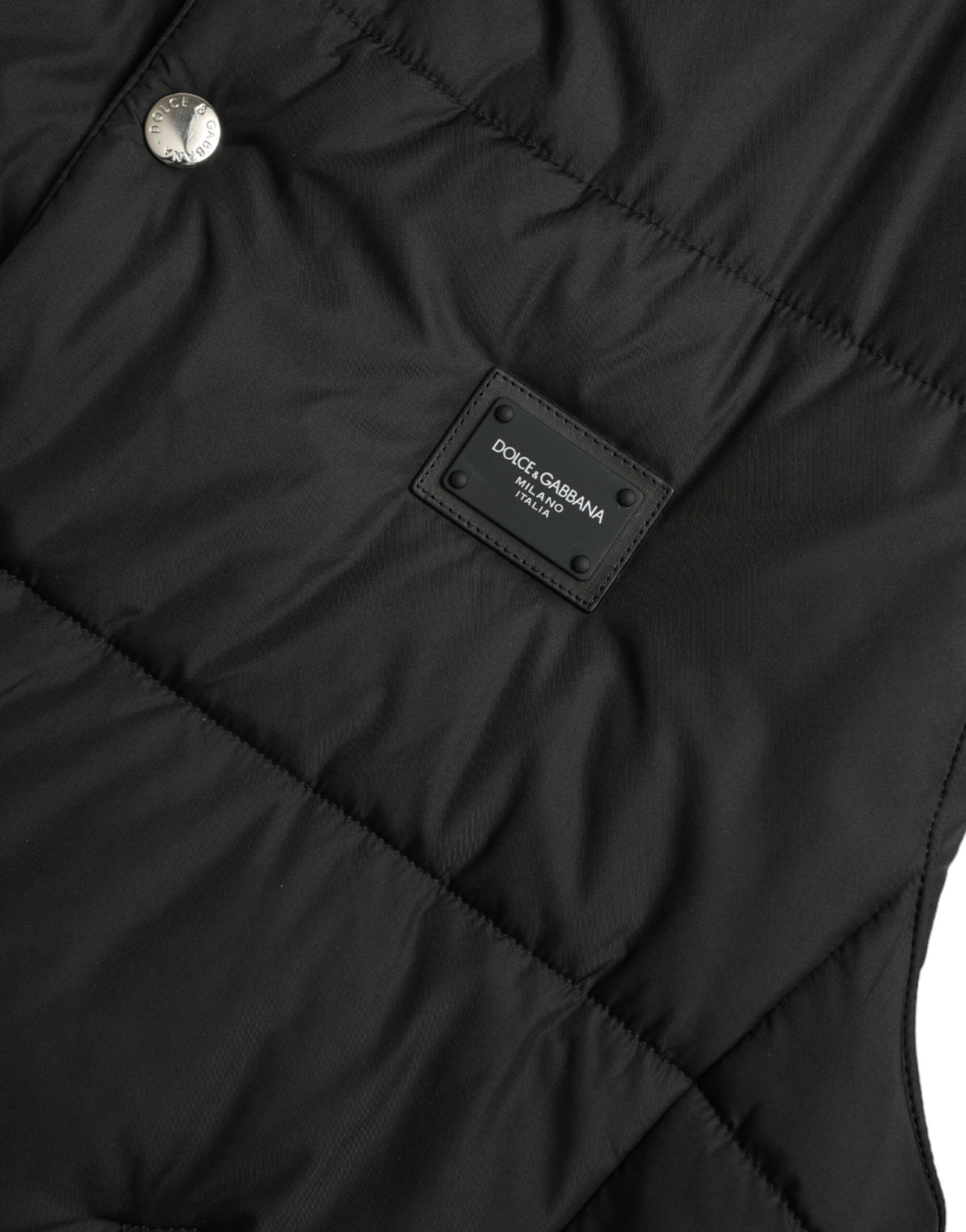 Black Polyester Padded Vest Logo Jacket