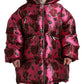 Pink Roses Pattern Hooded Padded Zip Jacket