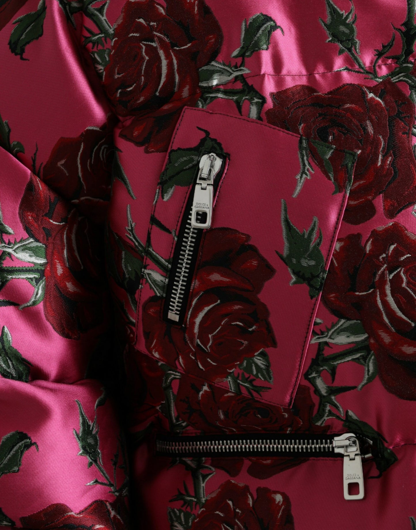 Pink Roses Pattern Hooded Padded Zip Jacket