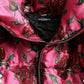 Pink Roses Pattern Hooded Padded Zip Jacket