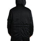 Black Polyester Hooded Logo Full Zip Jacket