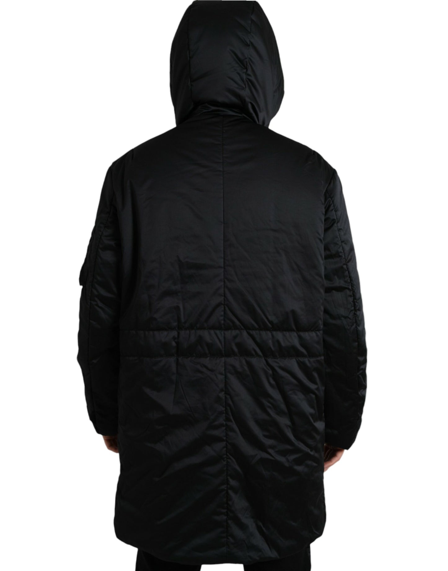 Black Polyester Hooded Logo Full Zip Jacket