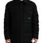 Black Polyester Collared Padded Logo Jacket