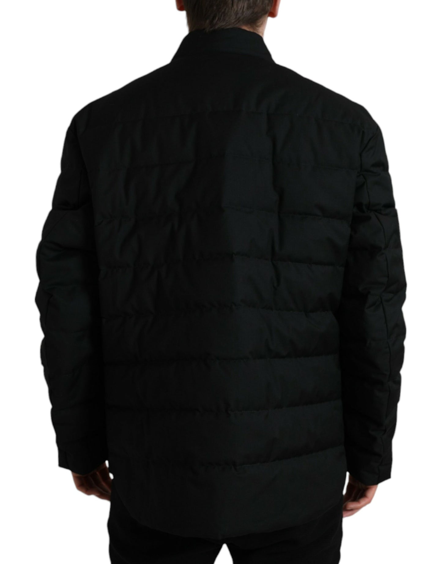 Black Polyester Collared Padded Logo Jacket