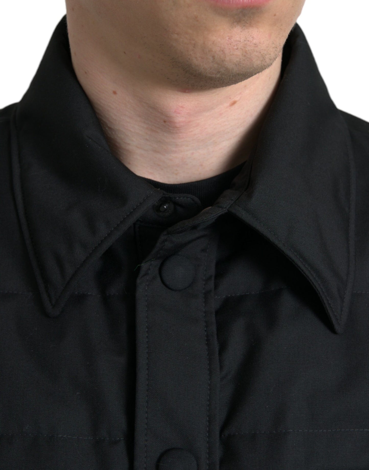 Black Polyester Collared Padded Logo Jacket