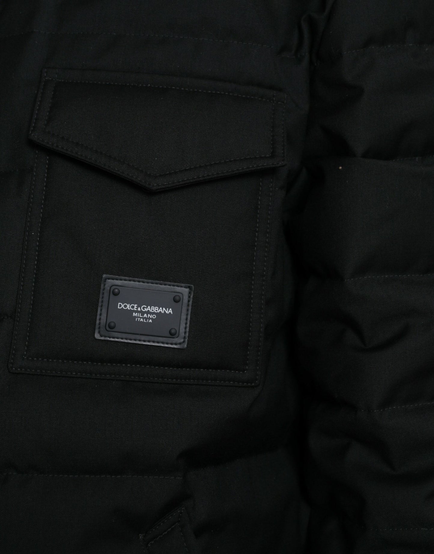 Black Polyester Collared Padded Logo Jacket