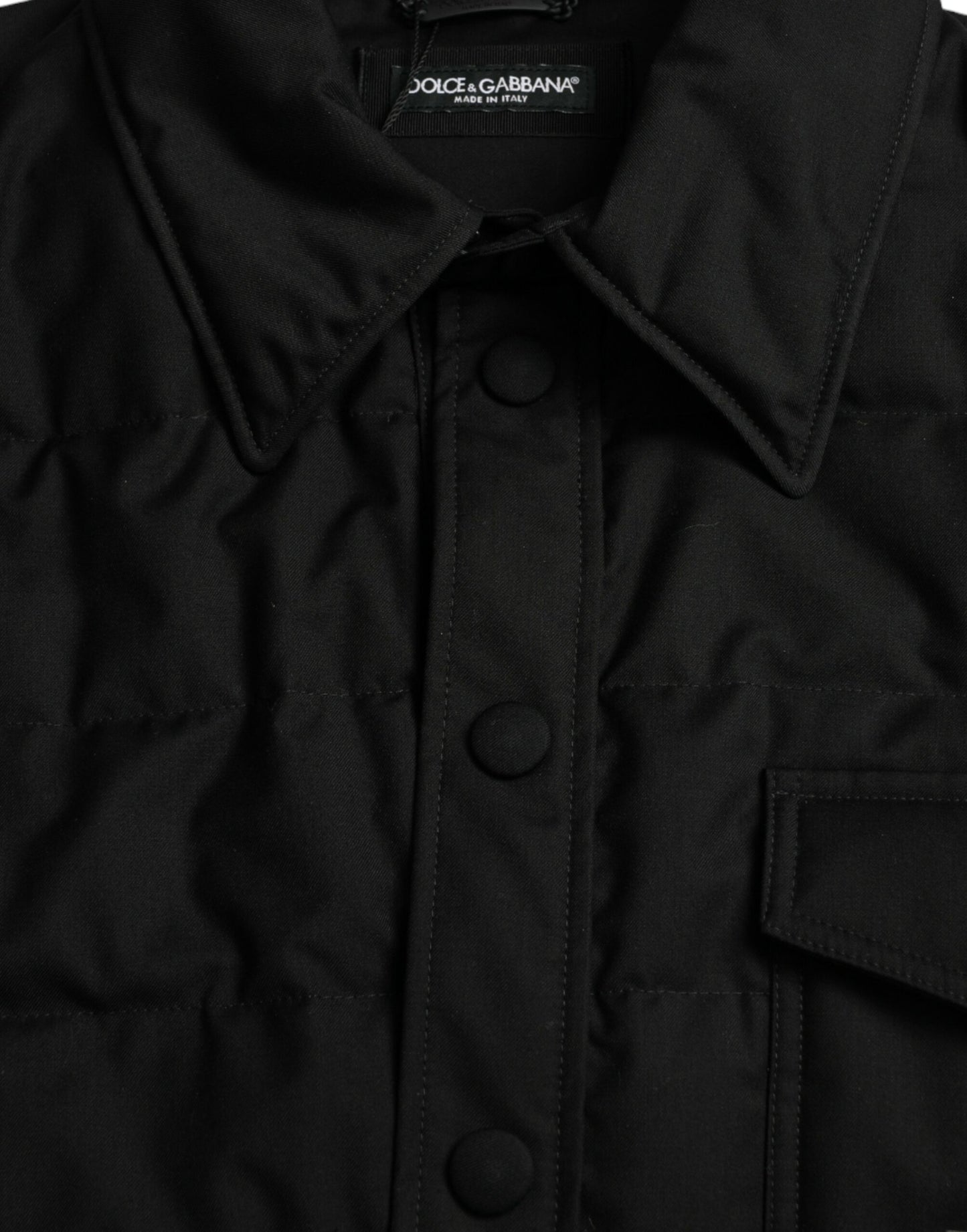 Black Polyester Collared Padded Logo Jacket