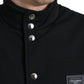 Black Rayon Buttoned Vest Logo Jacket