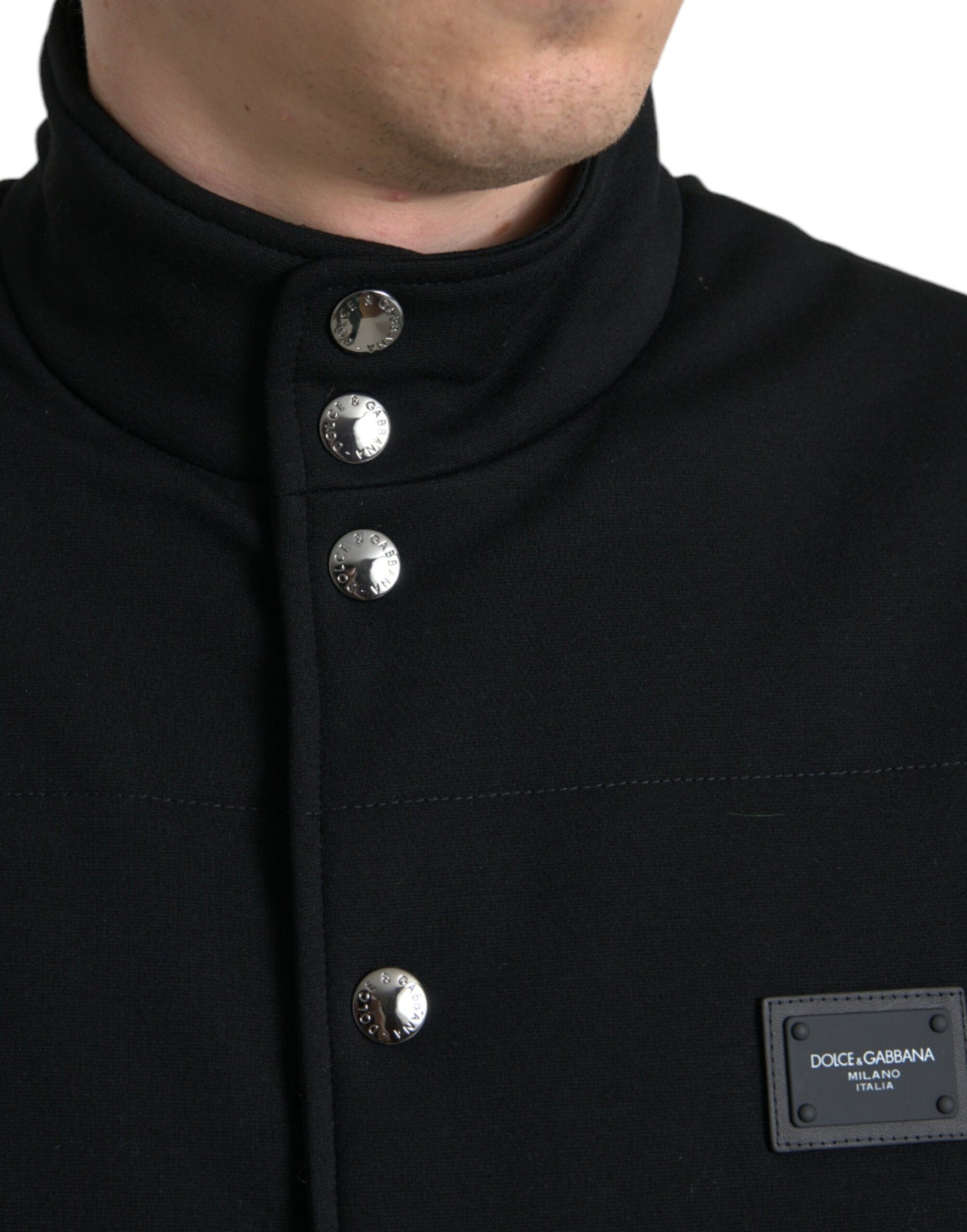 Black Rayon Buttoned Vest Logo Jacket