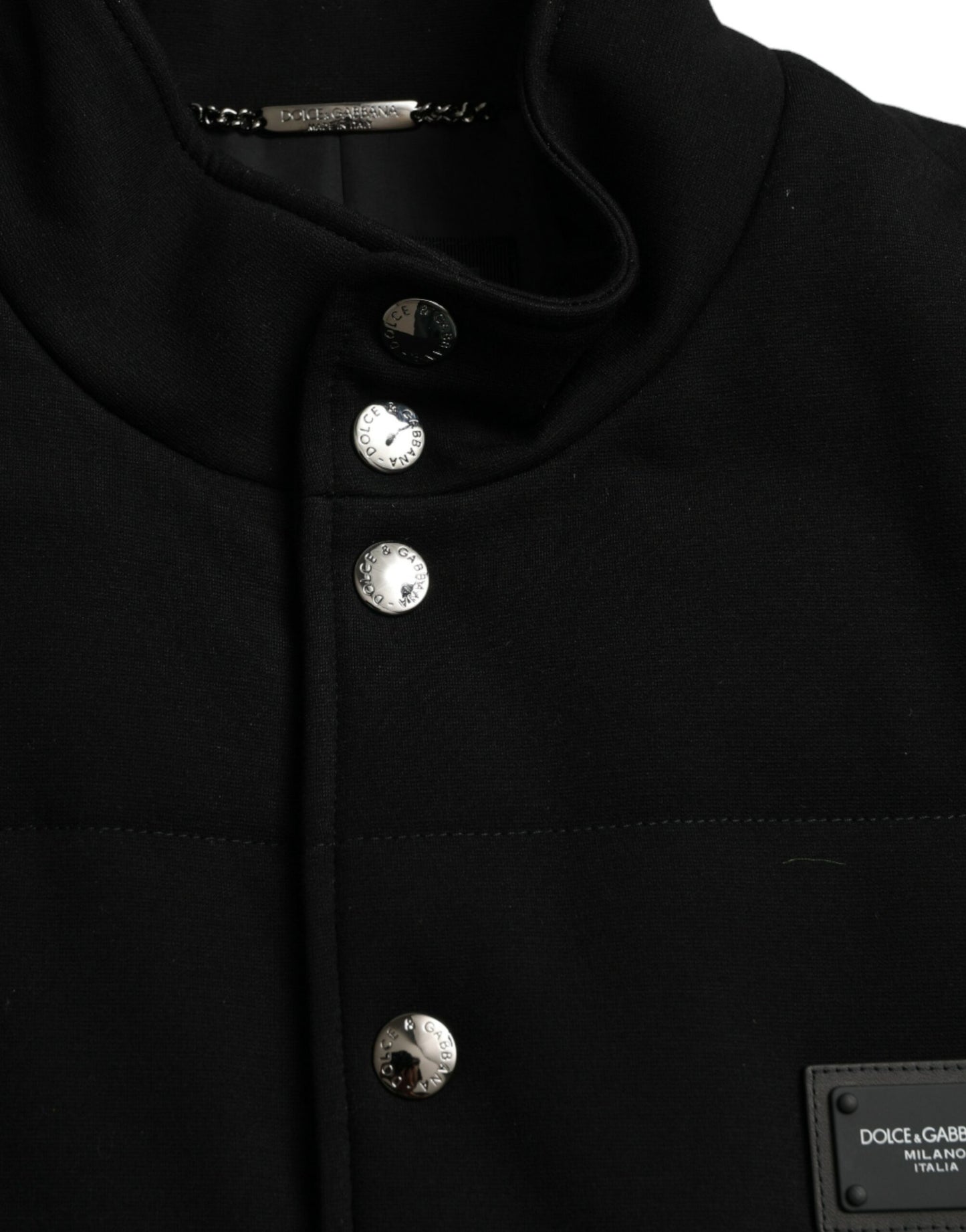 Black Rayon Buttoned Vest Logo Jacket