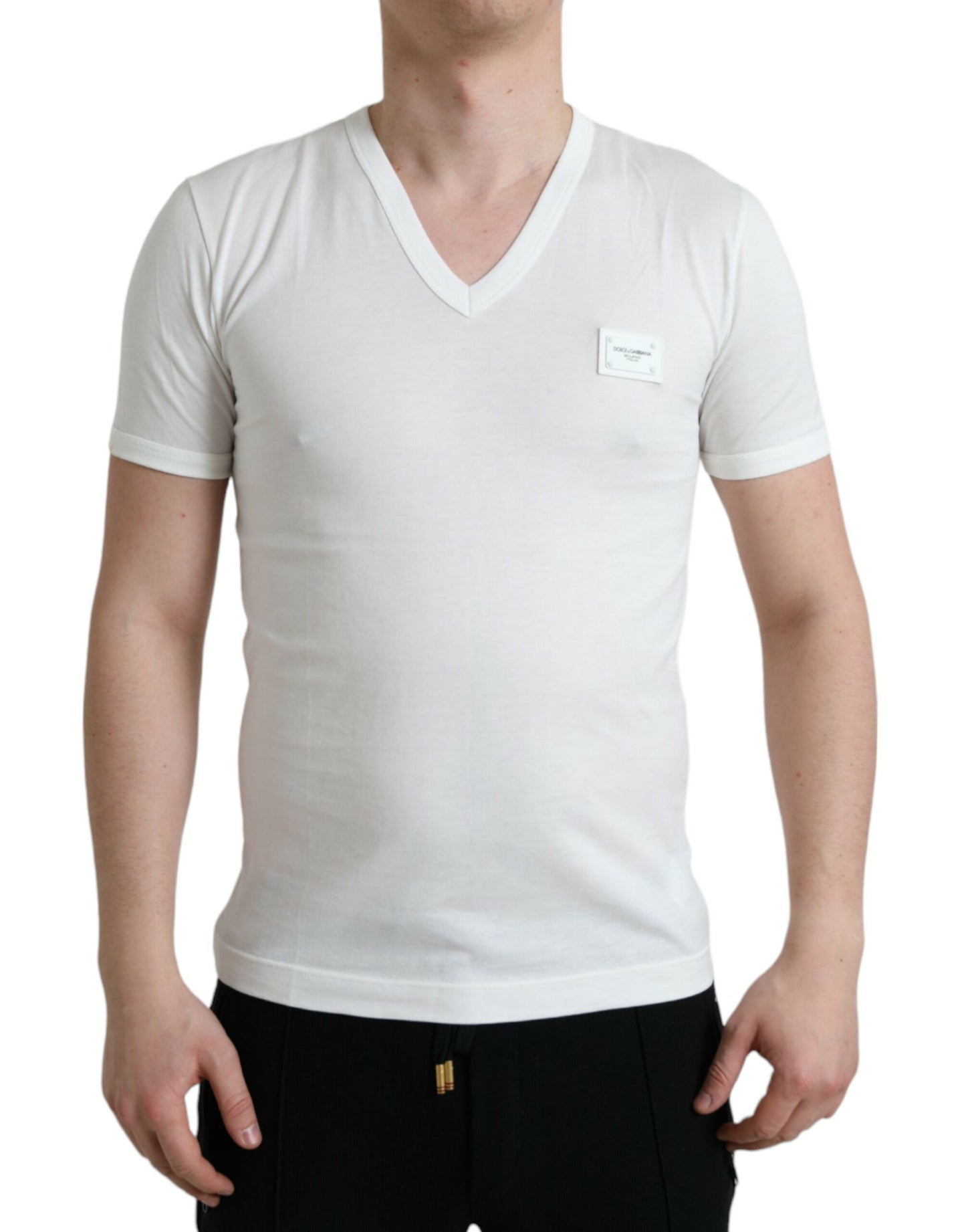 White Logo Plaque Short Sleeve Vneck T-shirt