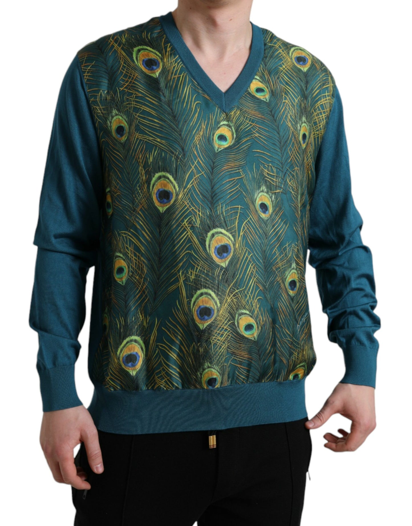 Green Peacock Feather Pullover Sweater