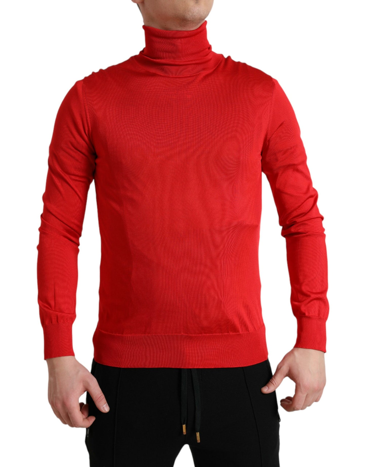 Red Silk Turtleneck Pullover Sweater