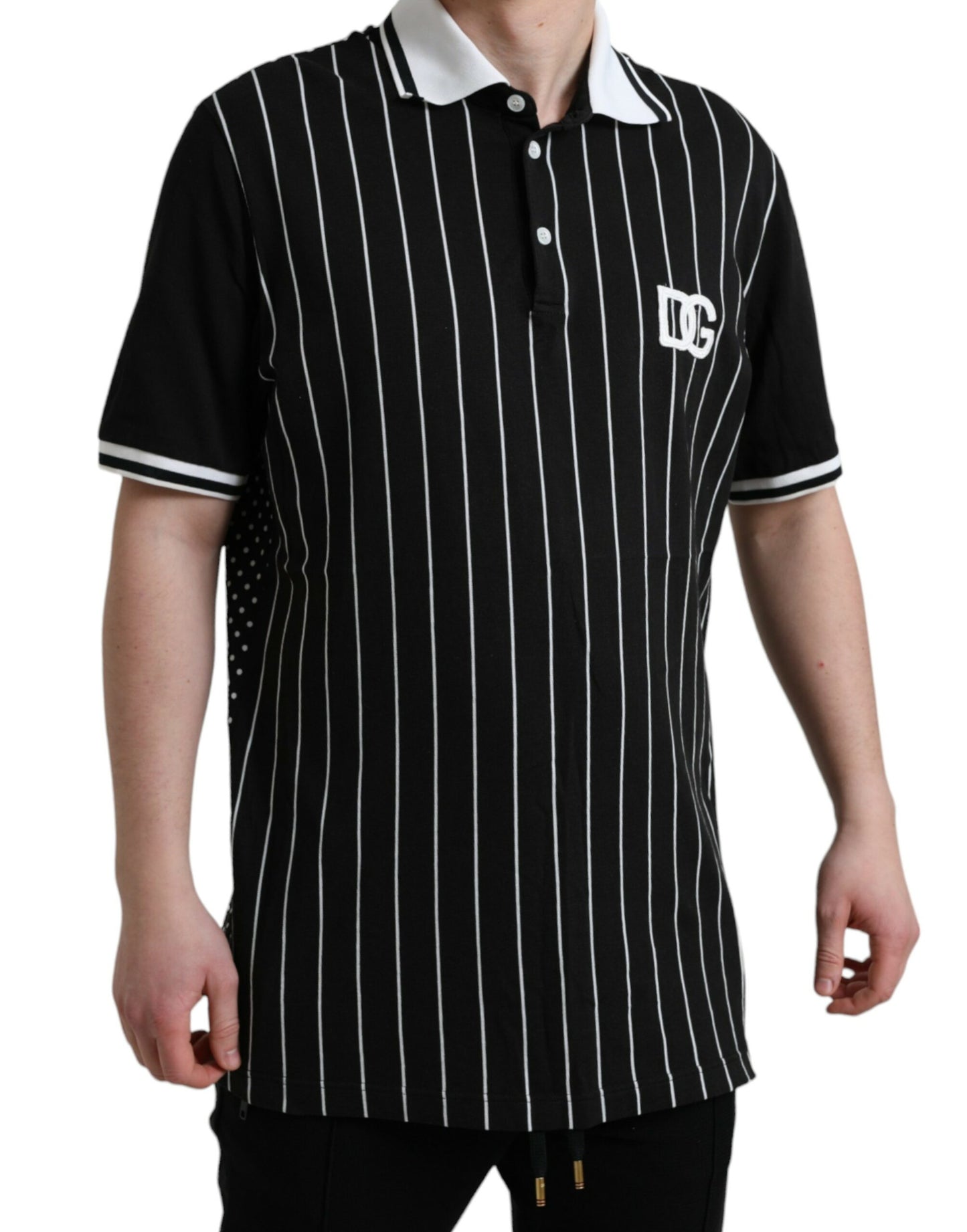 Black White Stripes Logo Collared Polo T-shirt