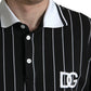 Black White Stripes Logo Collared Polo T-shirt