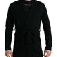 Black Cashmere Long Sleeves Belted Wrap Robe