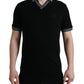 Black Cotton Collared V-neck Polo T-shirt