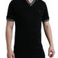 Black Cotton Collared V-neck Polo T-shirt