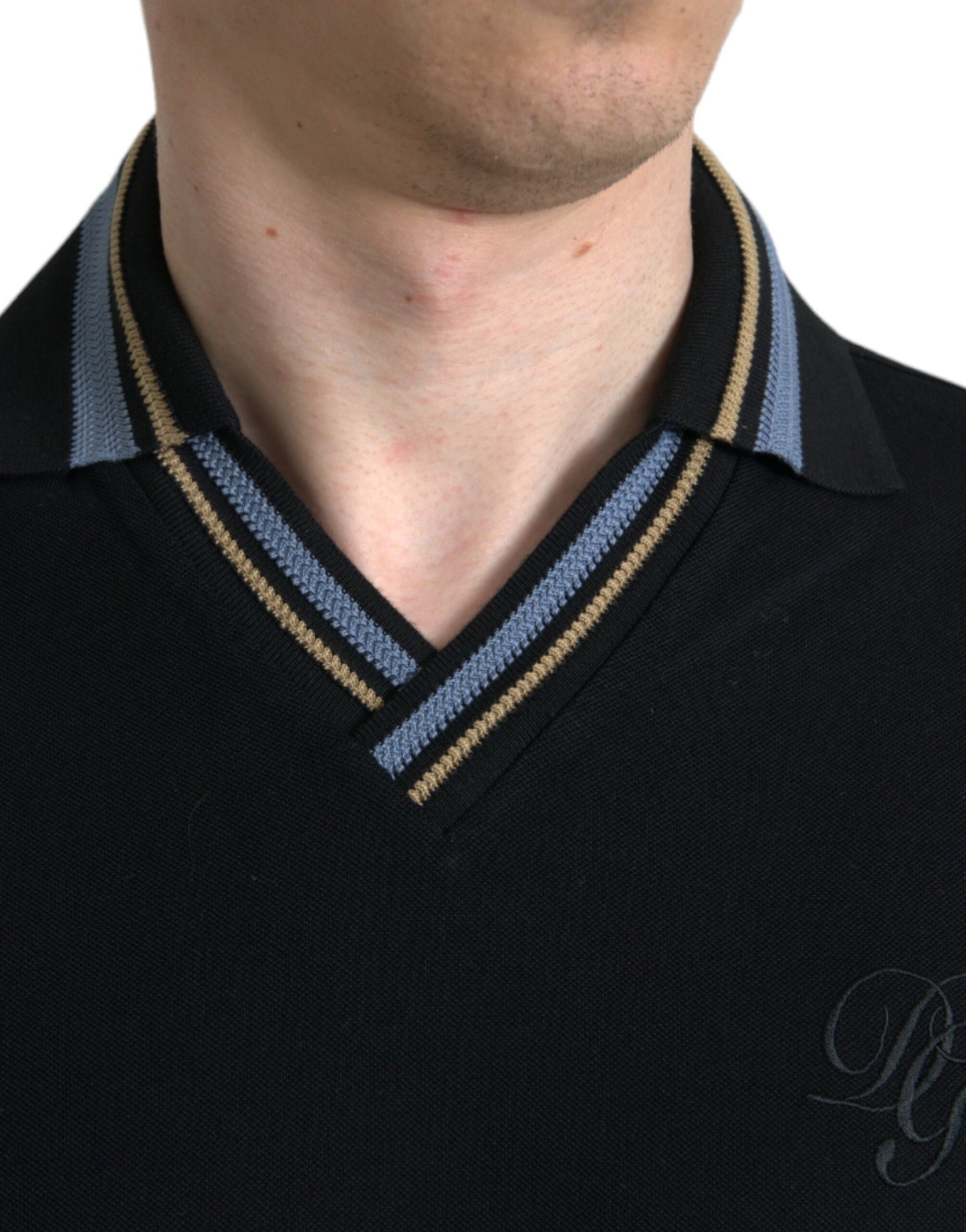 Black Cotton Collared V-neck Polo T-shirt