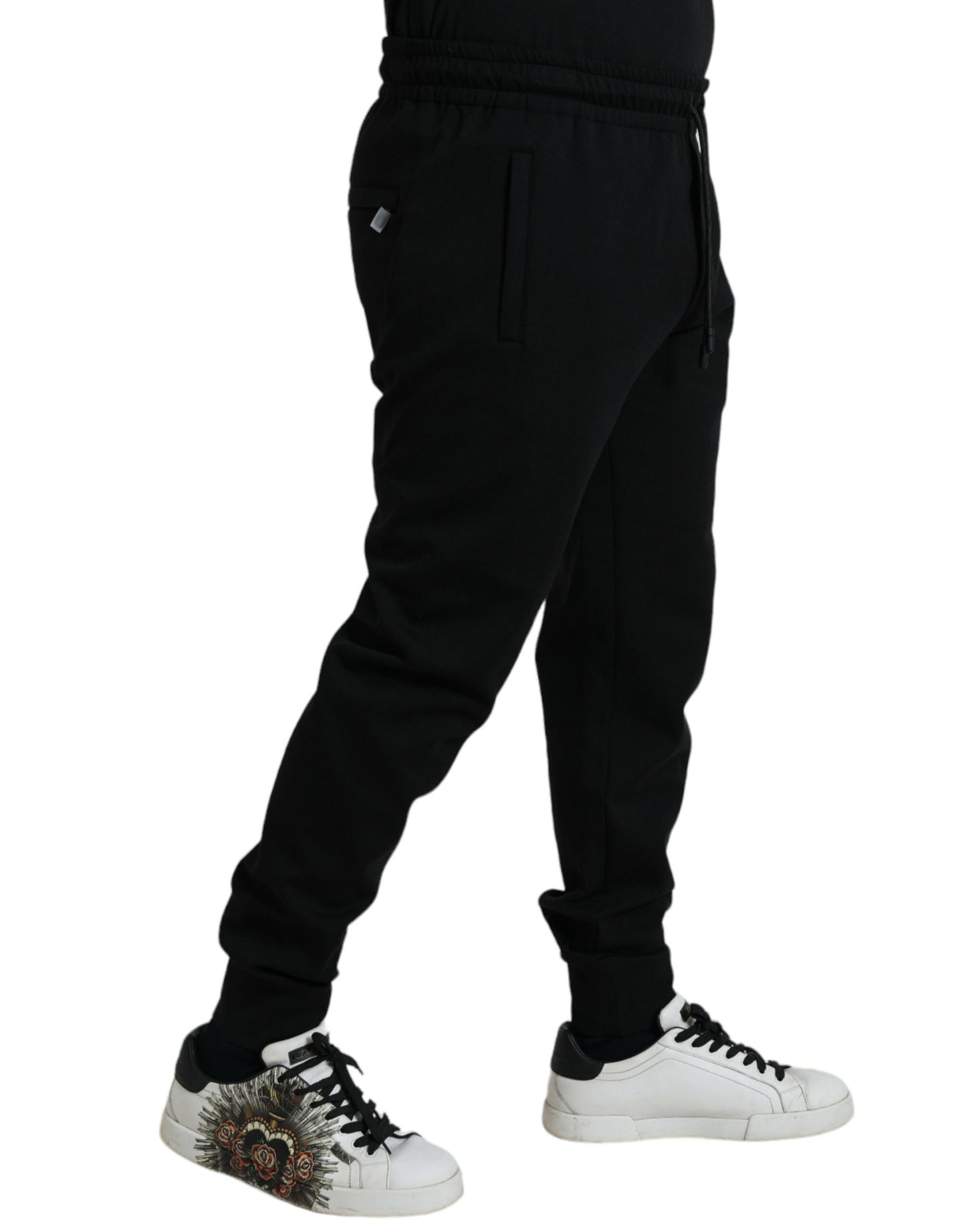 Black Cotton Blend Men Sweatpants Jogger Pants