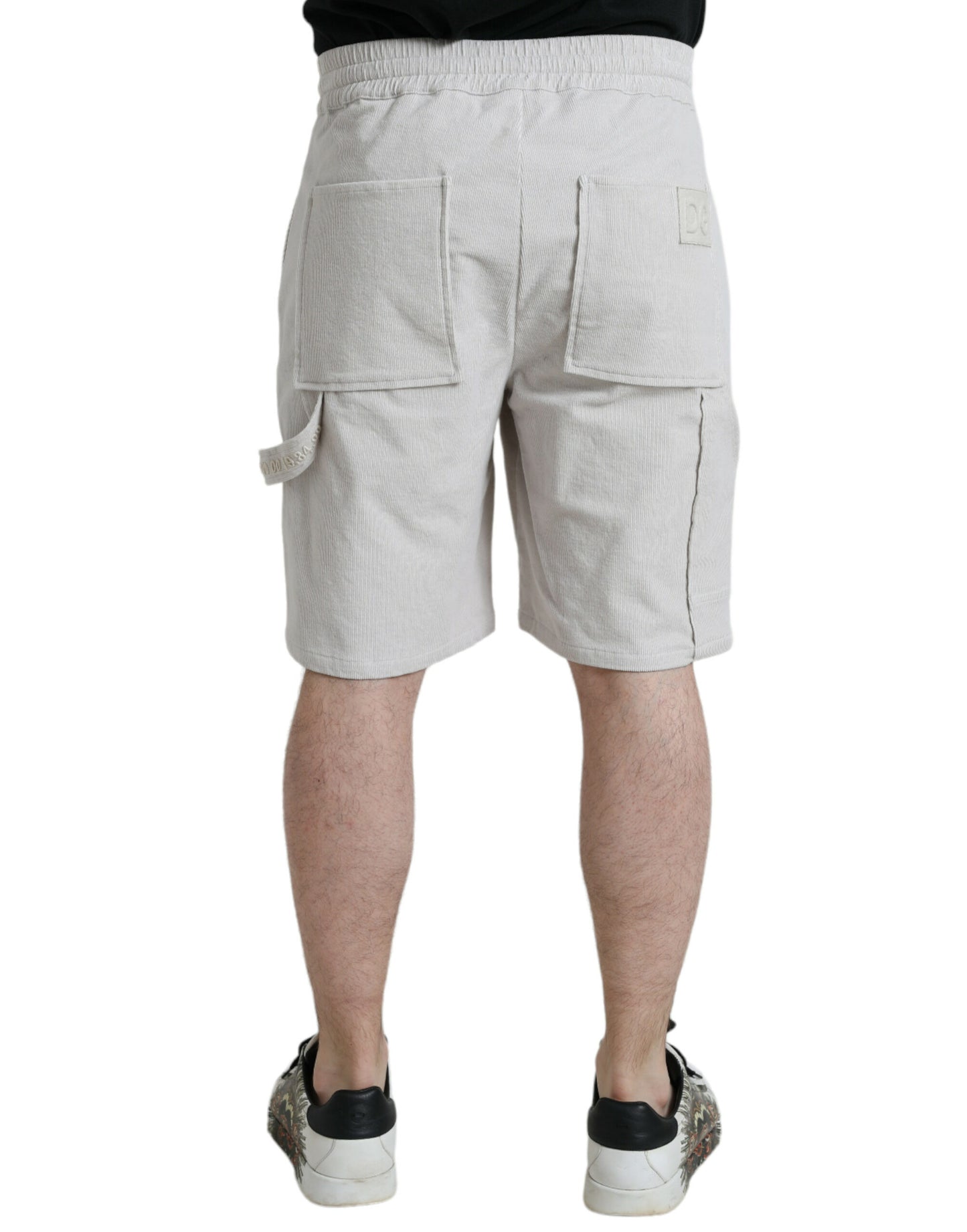 Beige Cotton Corduroy Logo Bermuda Shorts