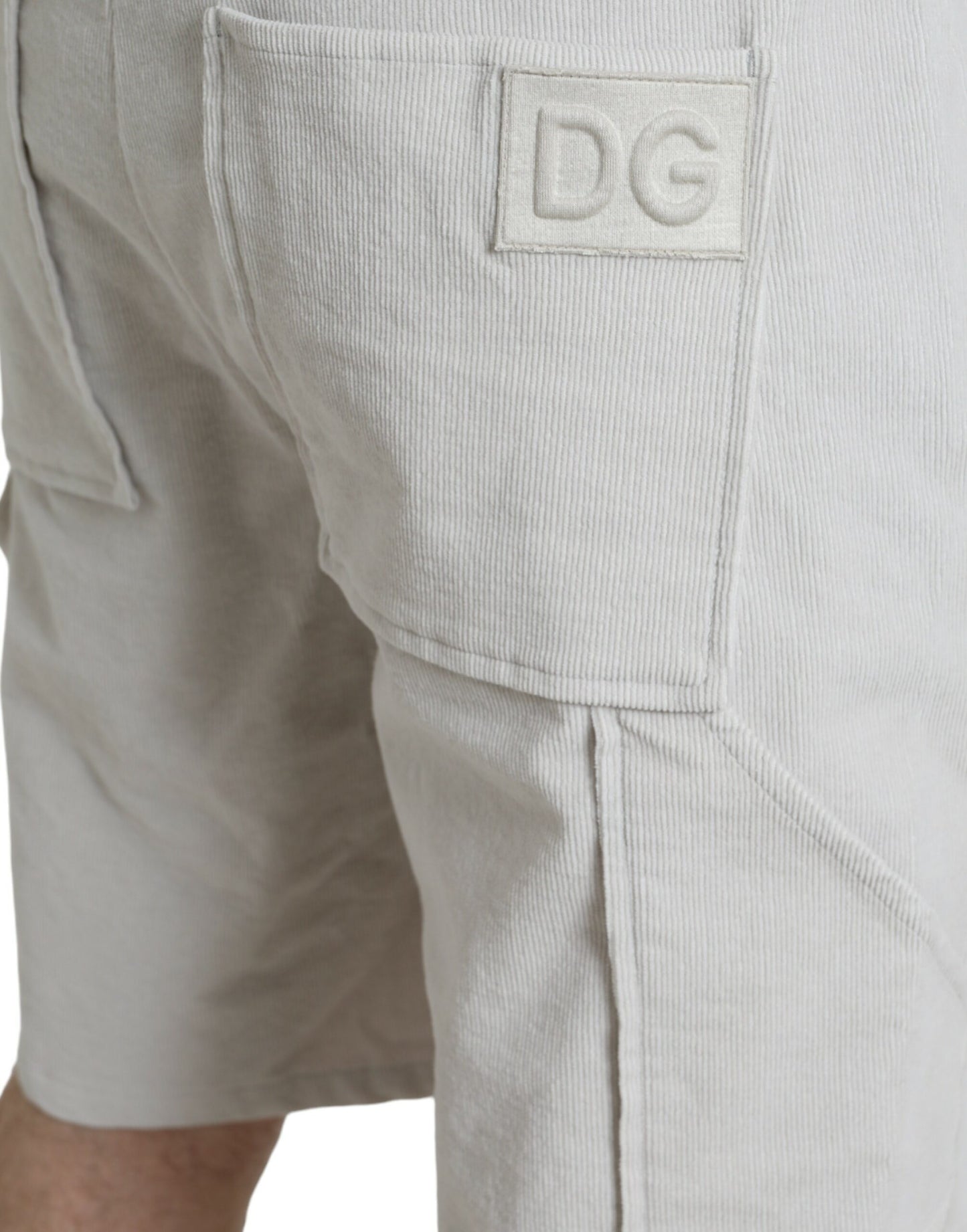 Beige Cotton Corduroy Logo Bermuda Shorts