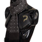 Black Silk Geometric Logo Print Shawl Fringe Scarf