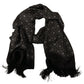 Black Silk Geometric Logo Print Shawl Fringe Scarf