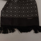 Black Silk Geometric Logo Print Shawl Fringe Scarf