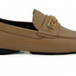 Exquisite Medusa Gold-Tone Leather Loafers