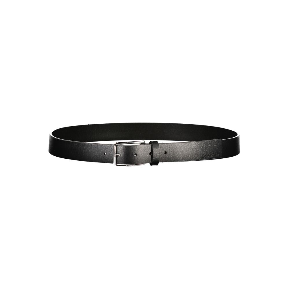 Elegant Black Leather Belt with Metal Buckle