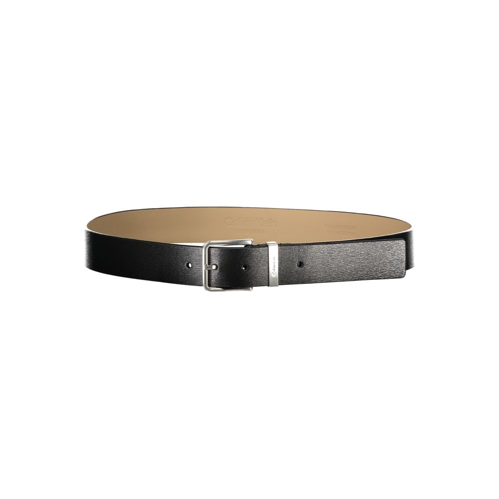 Elegant Black Leather Belt with Metal Buckle