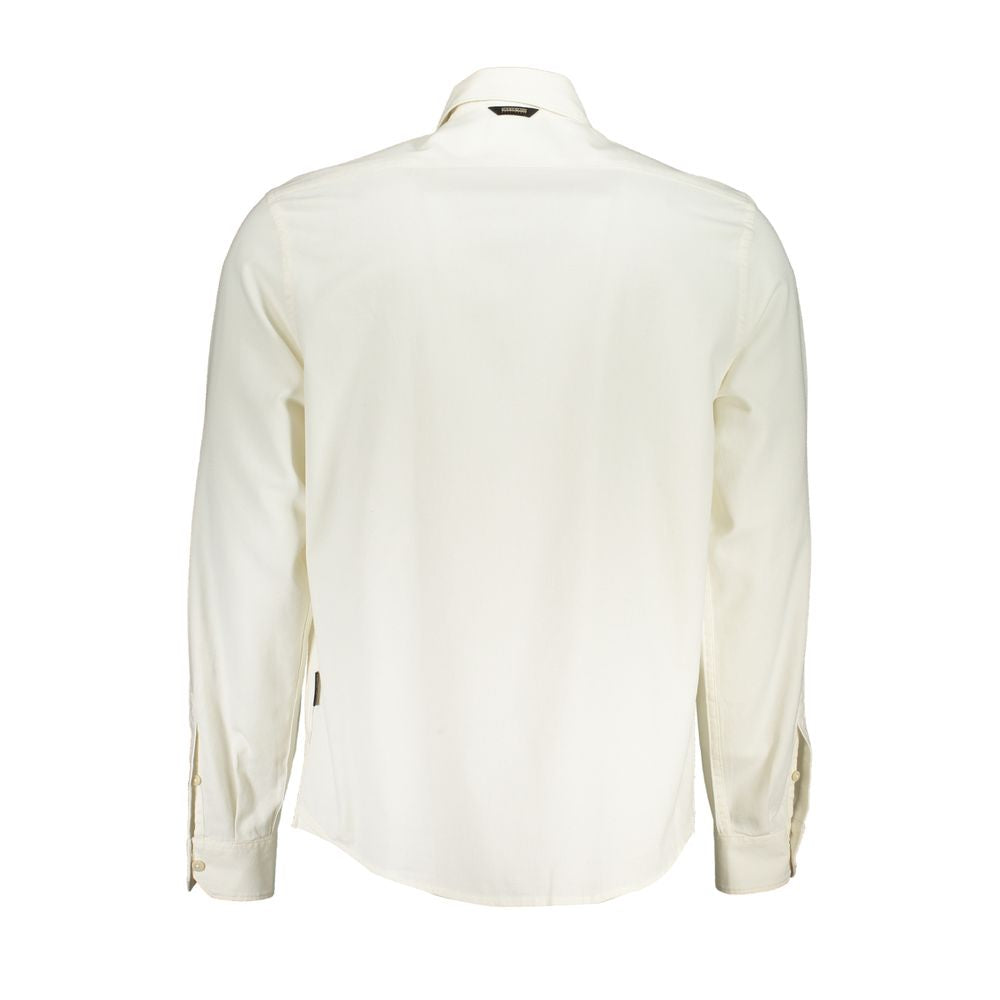 Elegant White Cotton Long Sleeved Men's Shirt