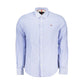 Elegant Long Sleeved Blue Shirt with French Collar