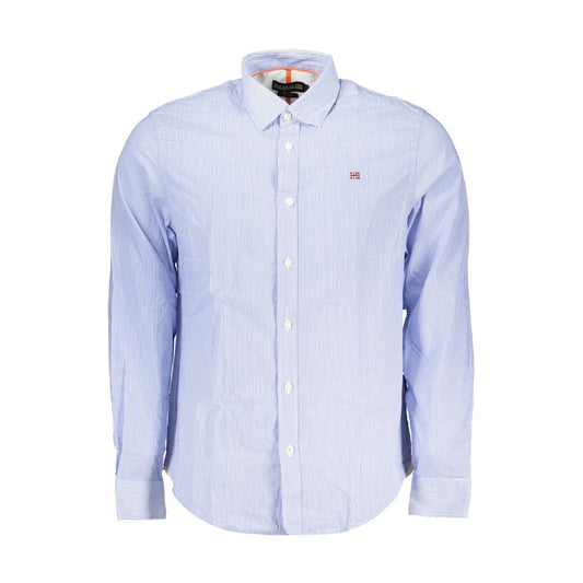 Elegant Long Sleeved Blue Shirt with French Collar