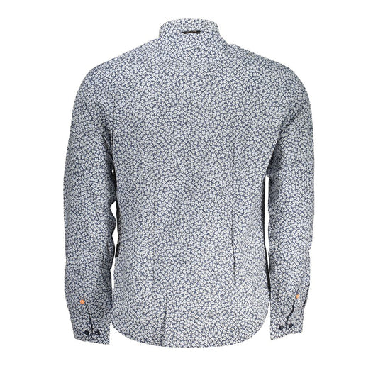 Elegant Long-Sleeved Blue Shirt with French Collar