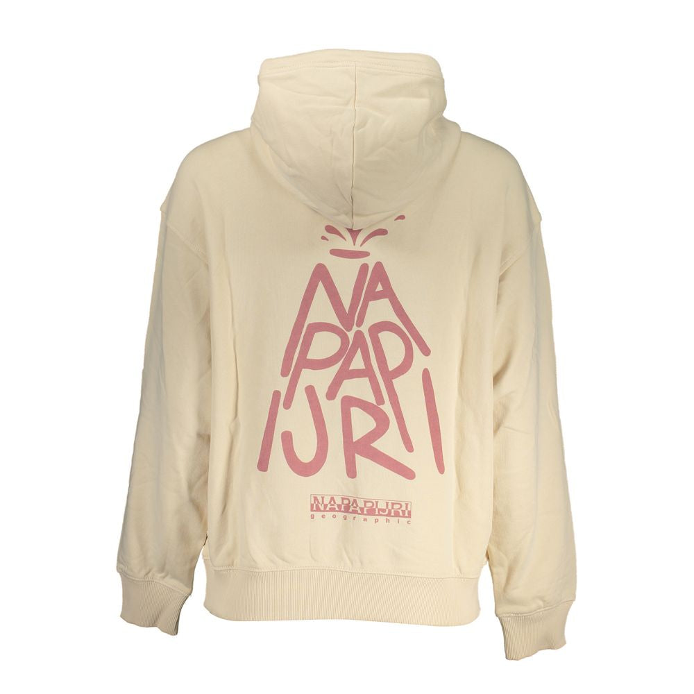 Beige Cotton Hooded Sweatshirt with Contrast Details