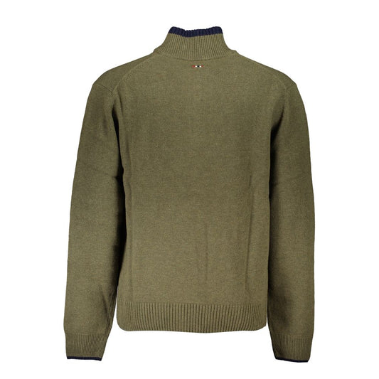 Half-Zip Green Sweater with Embroidery Detail