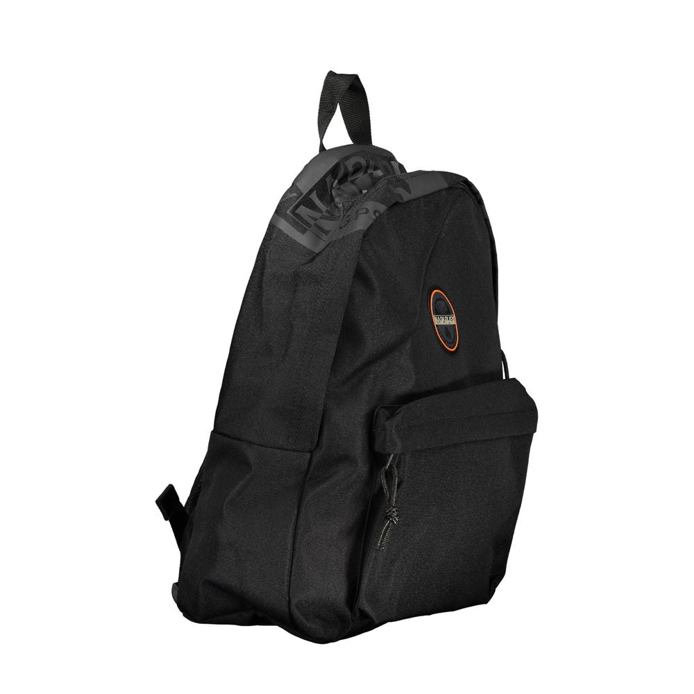 Sleek Black Cotton Backpack with Contrasting Details