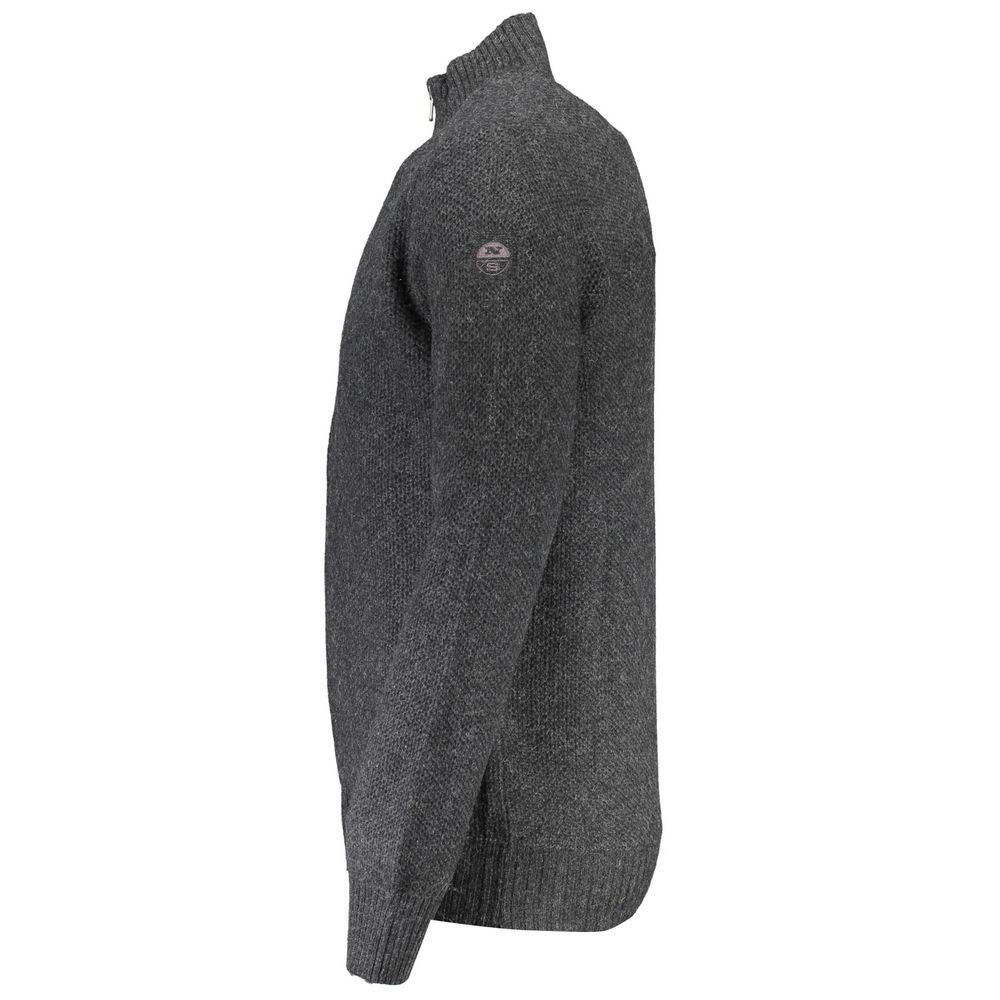 Chic Gray Full Zip Wool-Blend Cardigan