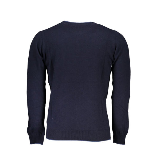 Sleek Blue Crew Neck Sweater with Embroidery