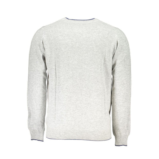 Gray Crew Neck Sweater with Contrast Details