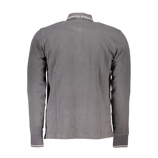 Sleek Gray Long-Sleeve Polo with Contrast Details