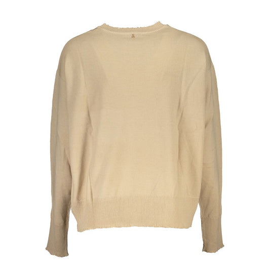 Chic Beige Crew Neck Sweater with Contrast Details